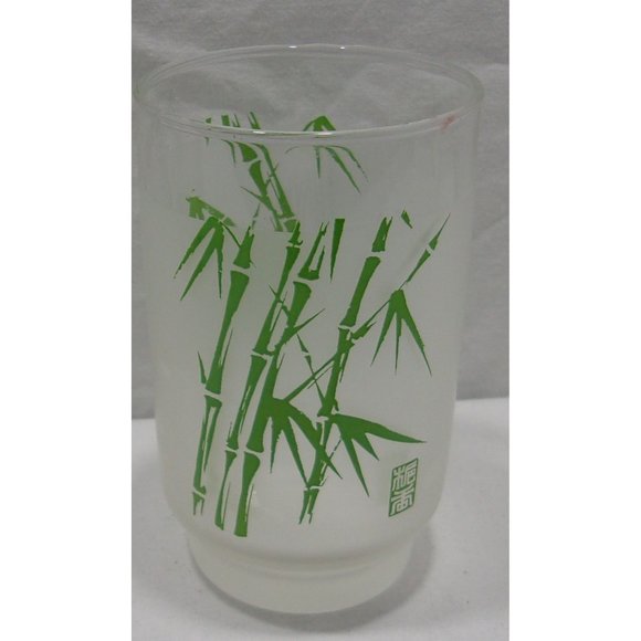 4 Vtg Frosted Bamboo Juice/Milk Tumbler Tapered Bottom Glasses 4" - Picture 5 of 9